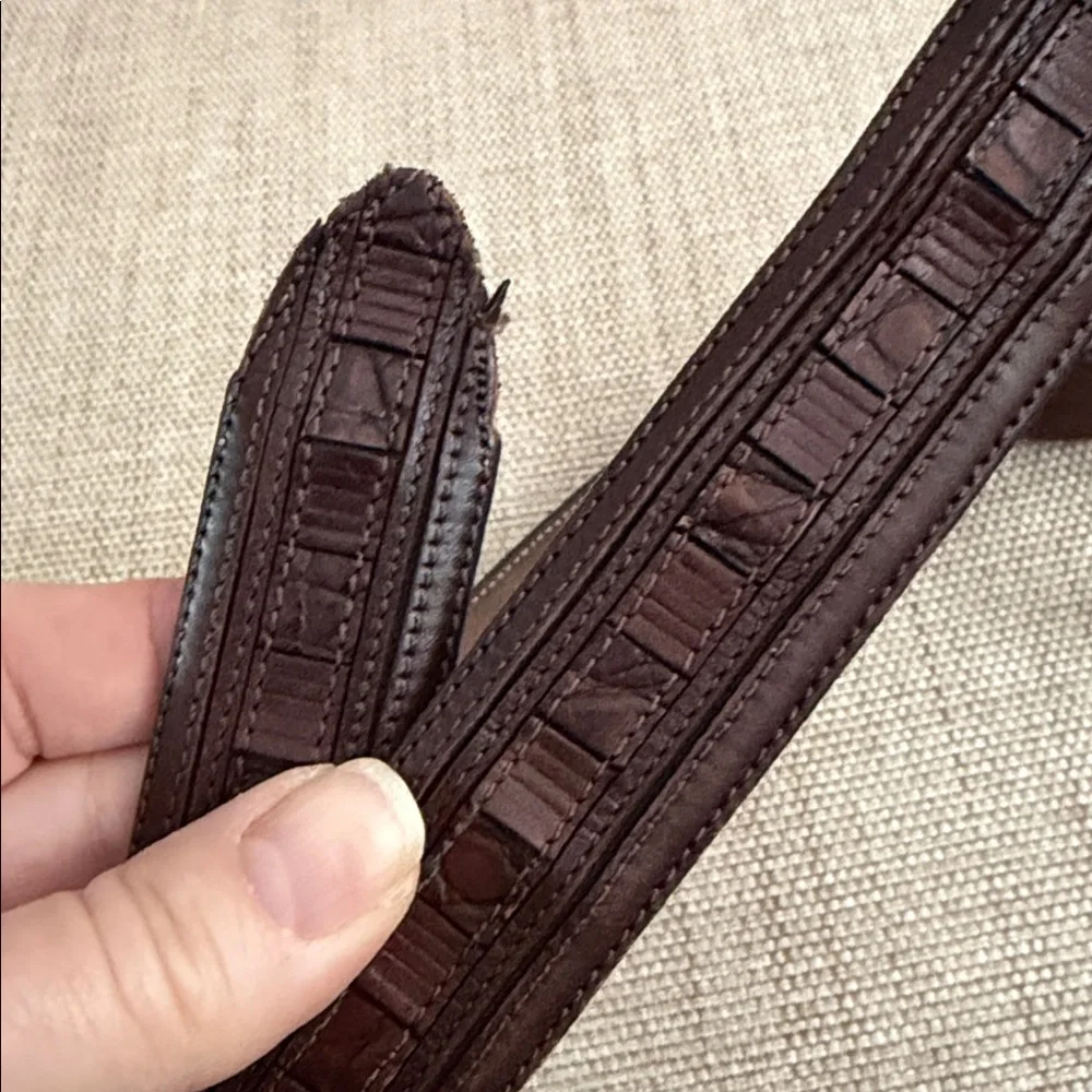 MEZLAN Crocodile Belt 1.25 Brown Exotic Leather Silver Buckle Western Dress Flaw